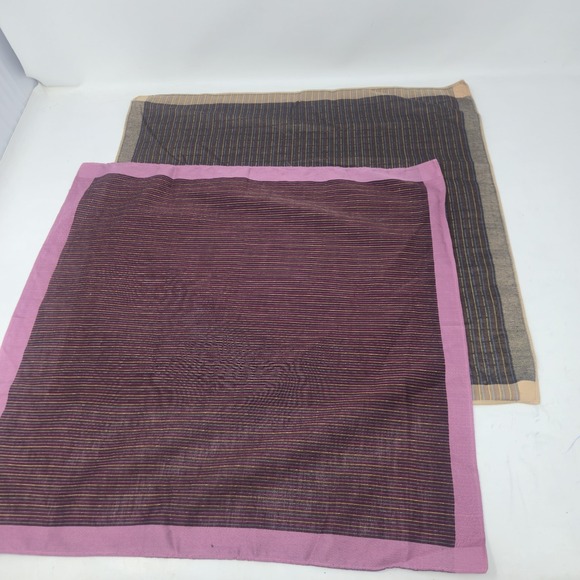 Unbranded Other - Vintage Woven Striped Pocket Squares Lot of 2 Plum Pink Brown Mens Handkerchiefs